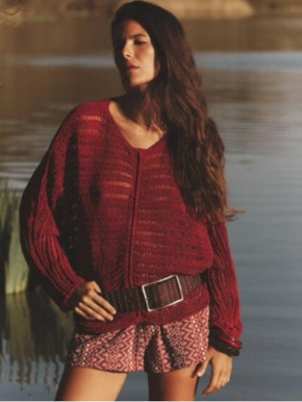 Zara Red Open-Knit Pullover Sweater with Central Seam Detail Size Large